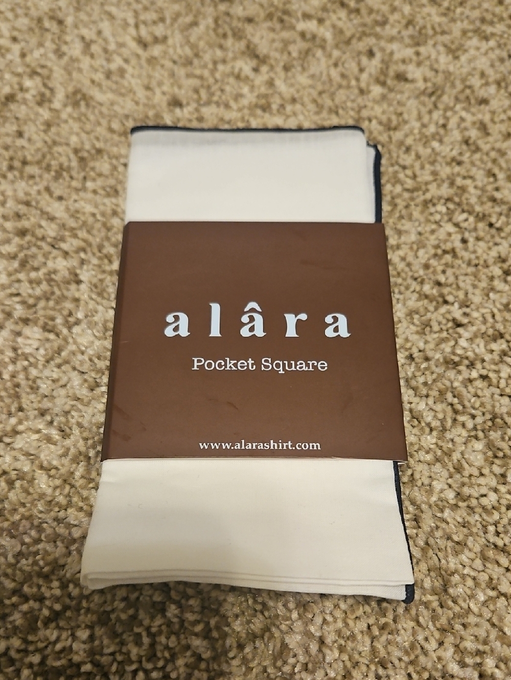 Alara White Pocket Square with Navy Edge NWT